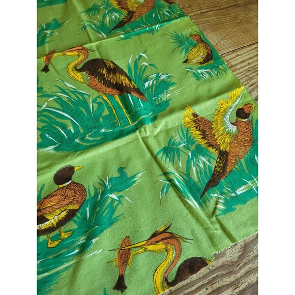 Vintg Pheasant Bird Print Flannel Fabric Panel 36" x 36" Cotton Green Hunting - Picture 5 of 5